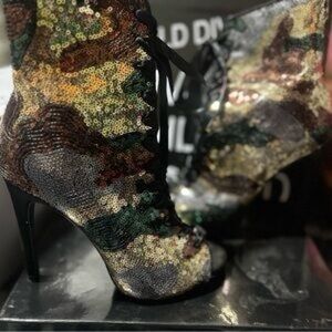 Wild Diva Sequin Camouflage Heeled Boots
